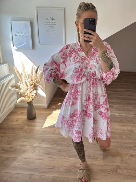 Musselin Kleid Beige Weiß