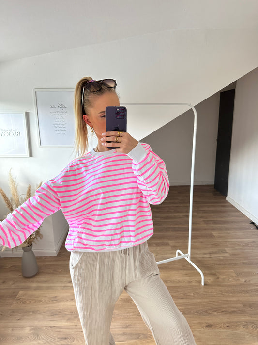 Pullover"Streifi" Pink Weiß