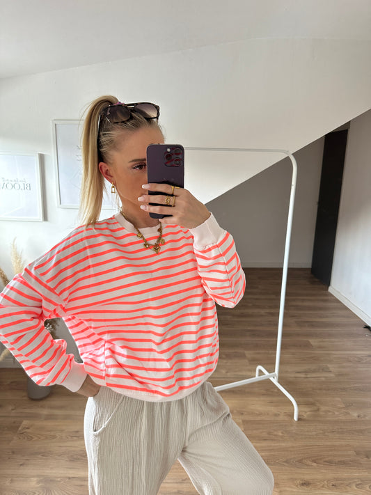 Pullover"Streifi" Orange Weiß