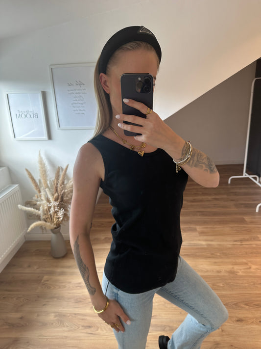 Top gerippt Schwarz