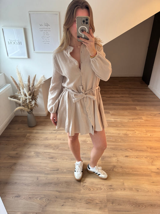 Musselin Kleid mit Schleifchen "Jana" Beige