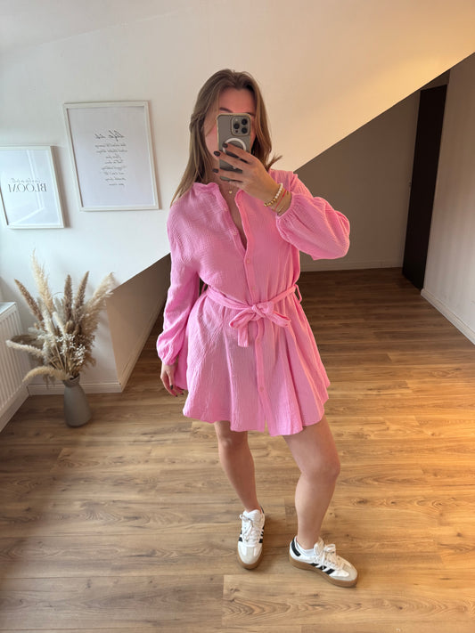 Musselin Kleid mit Schleifchen "Jana" Rosa