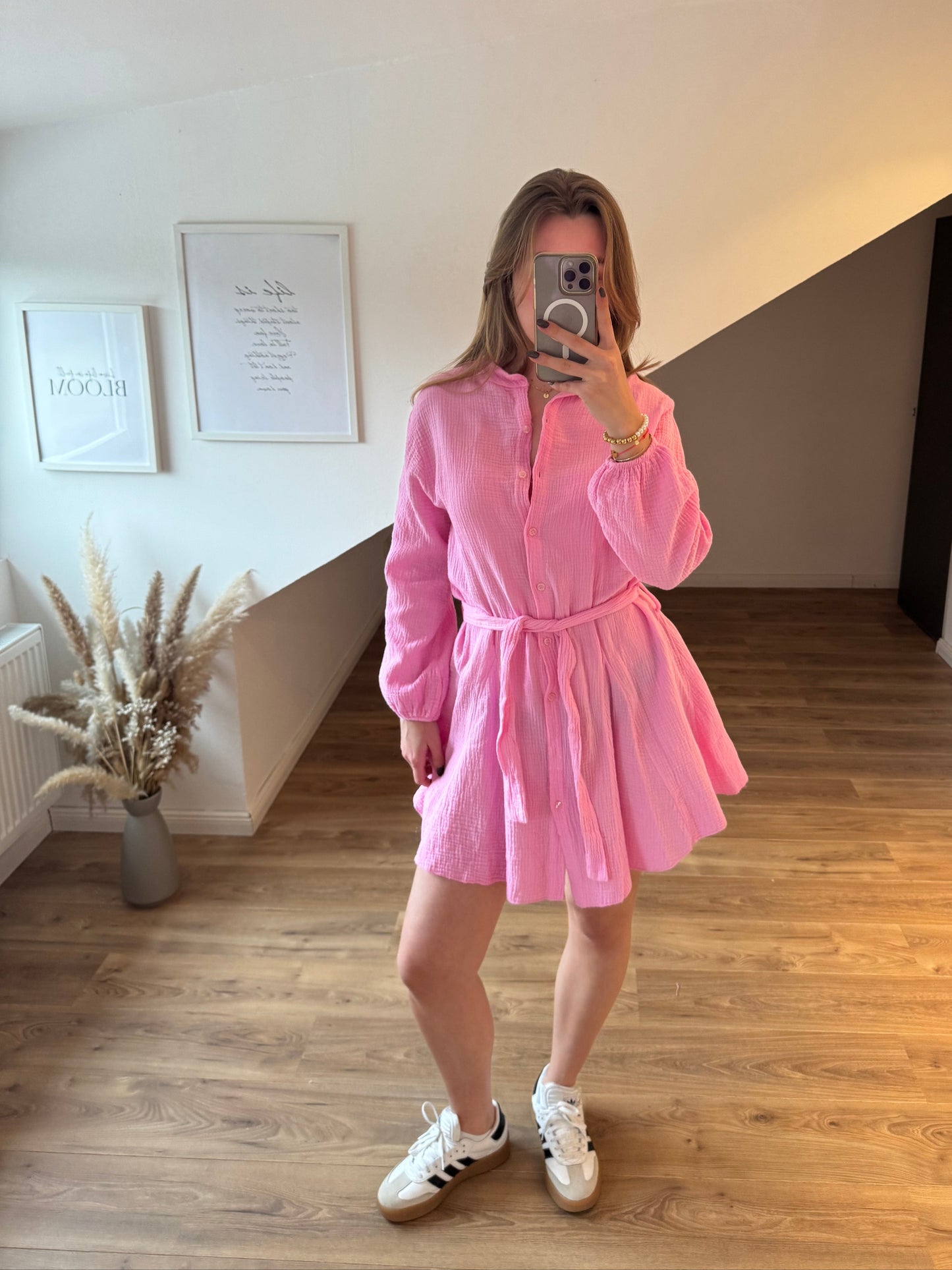 Musselin Kleid mit Schleifchen "Jana" Rosa