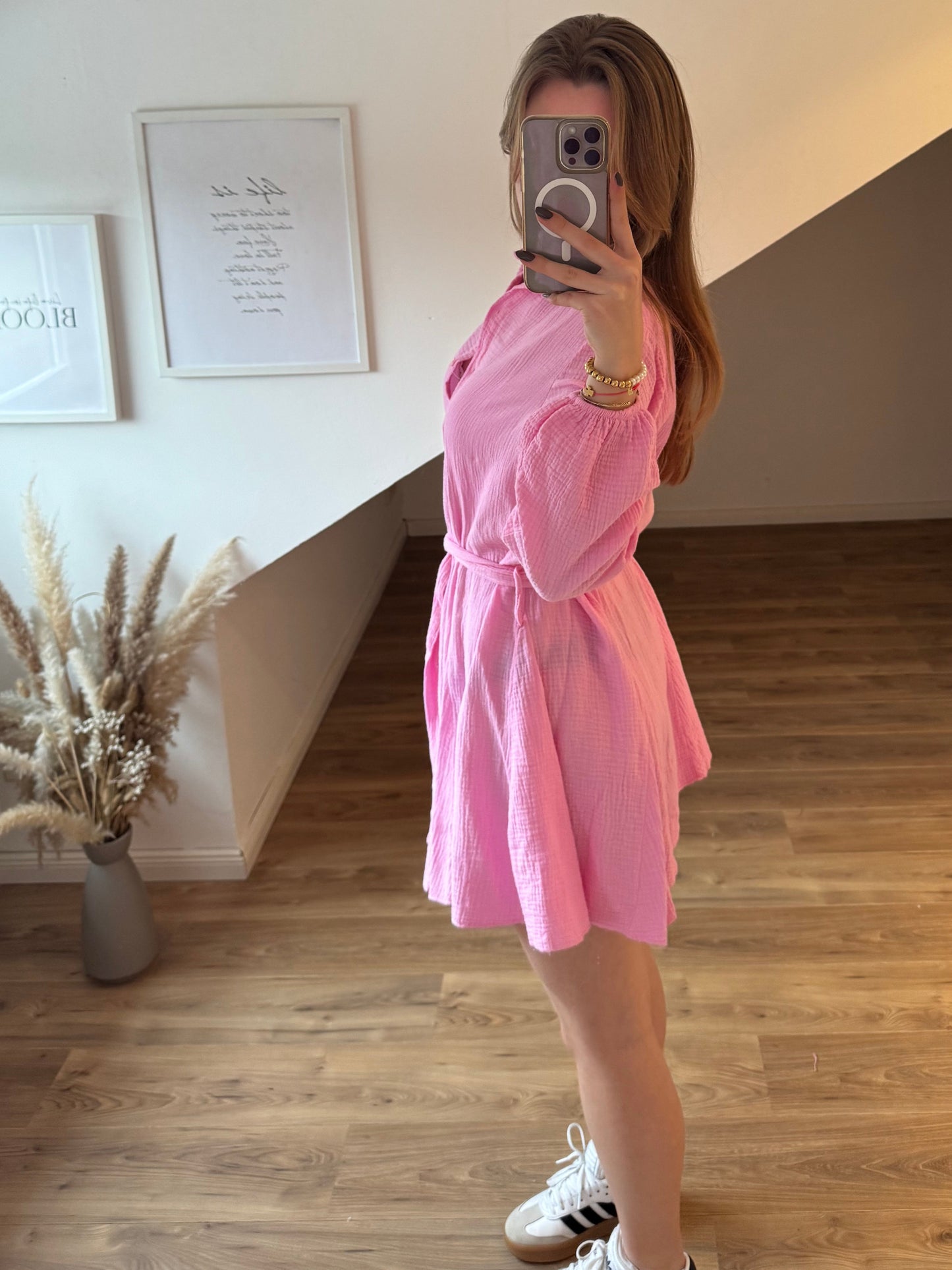 Musselin Kleid mit Schleifchen "Jana" Rosa