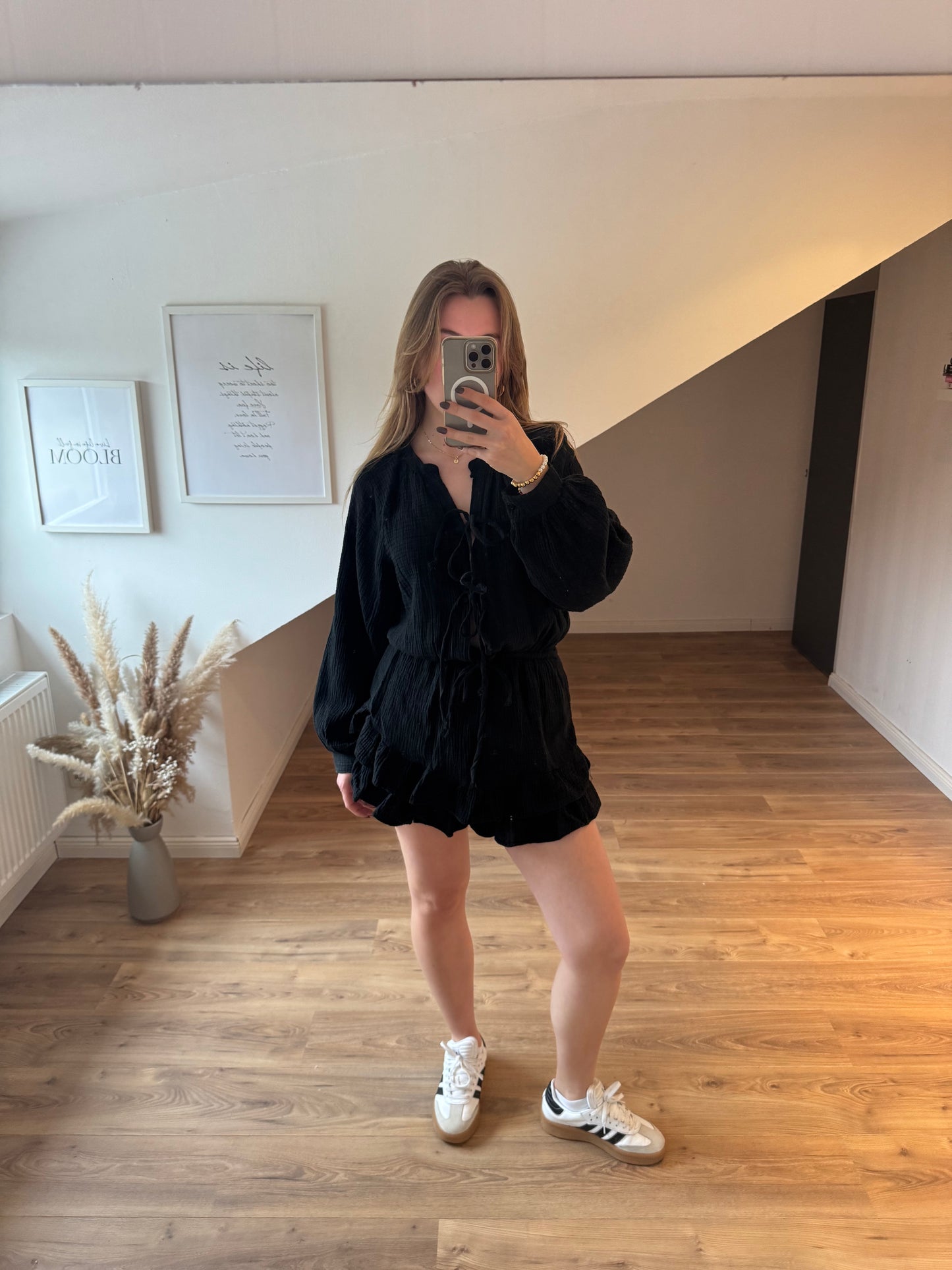 Musselin Jumpsuit mit 3 Schleifchen "Marie" Schwarz
