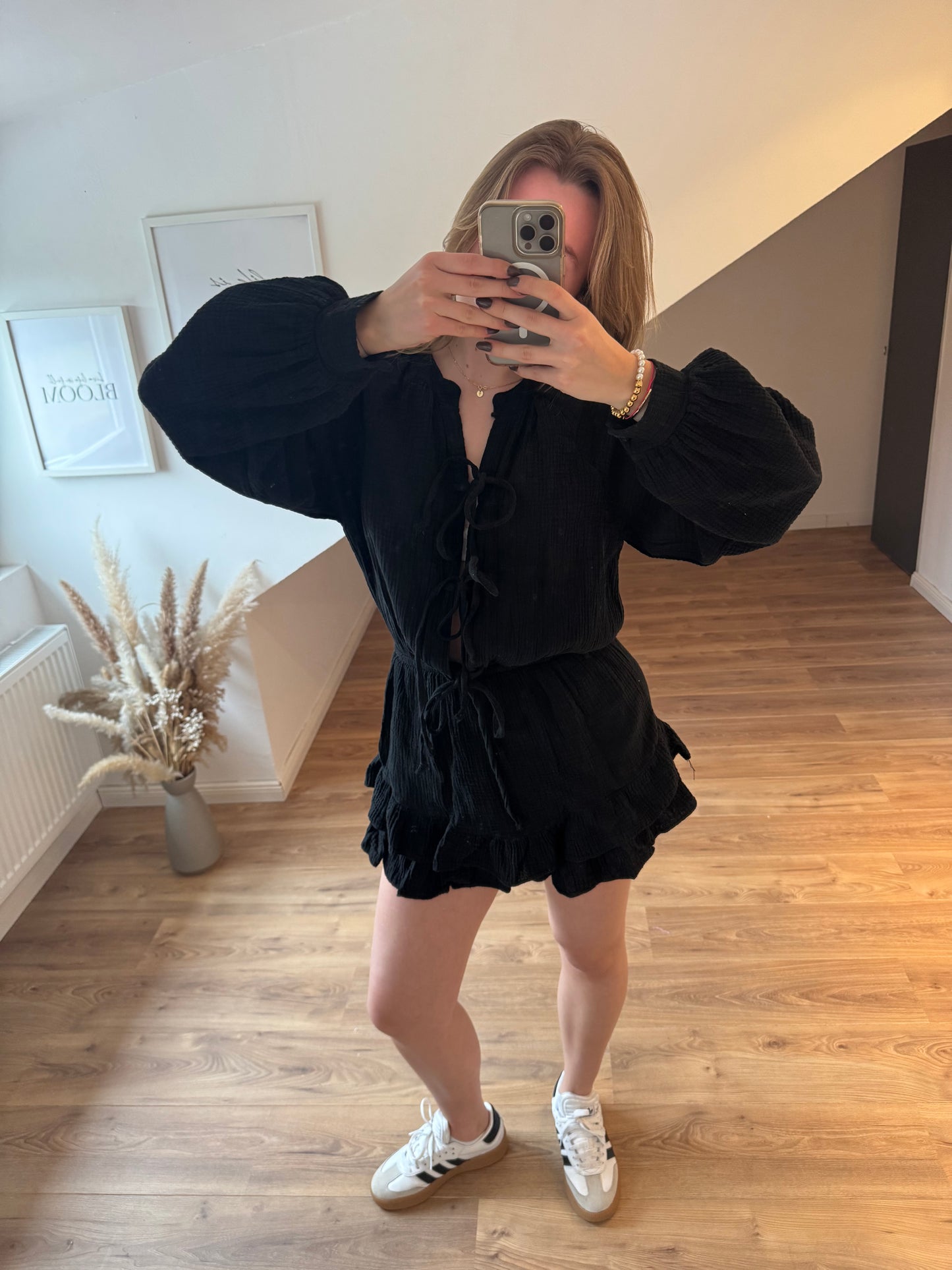 Musselin Jumpsuit mit 3 Schleifchen "Marie" Schwarz