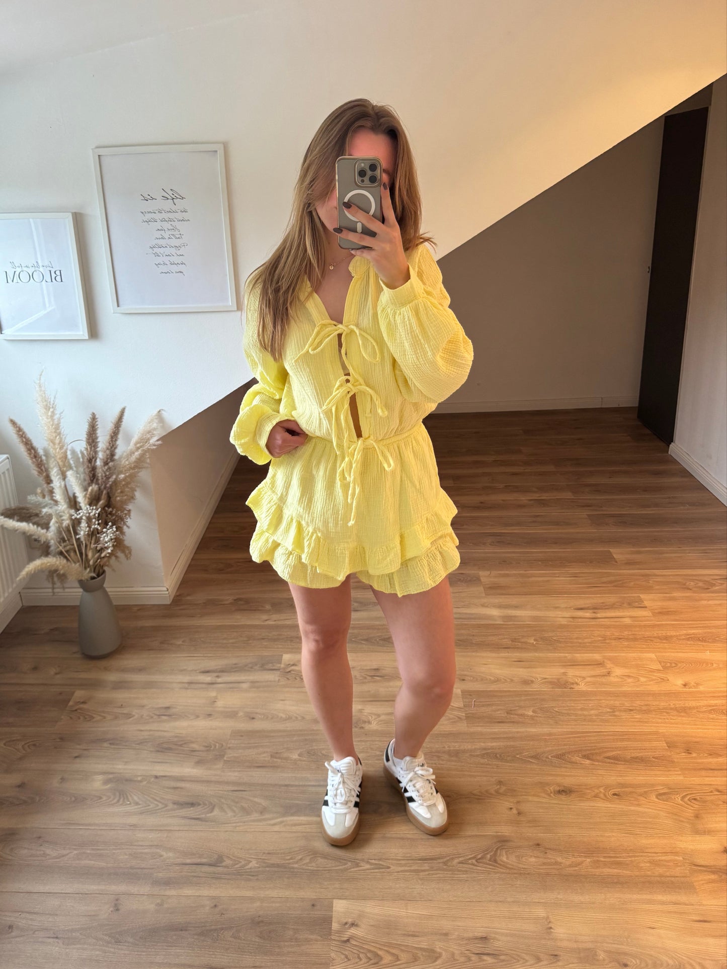 Musselin Jumpsuit mit 3 Schleifchen "Marie" Gelb