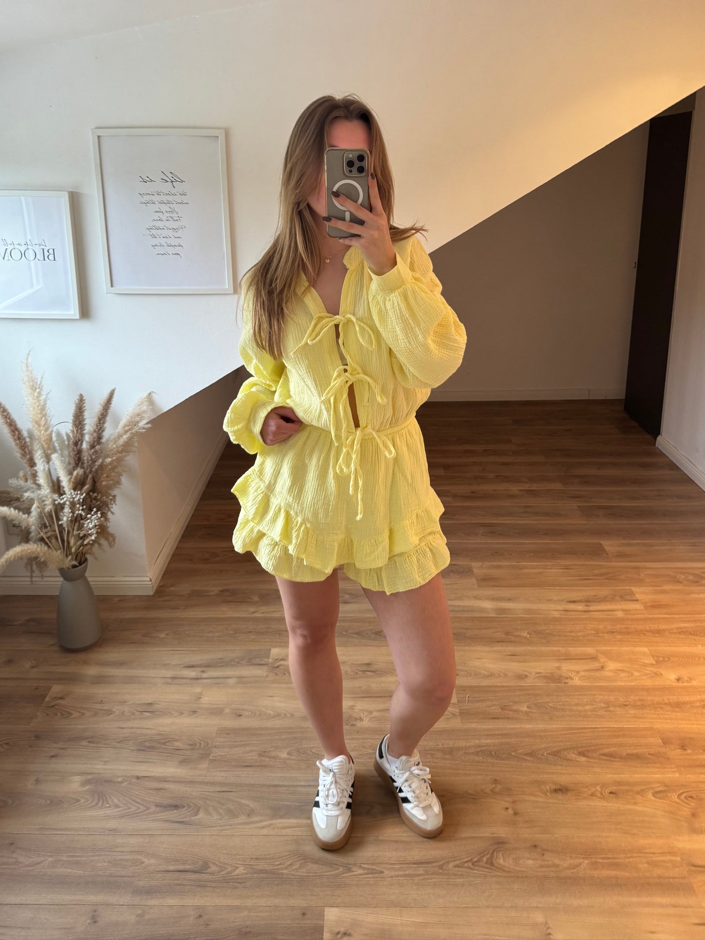 Musselin Jumpsuit mit 3 Schleifchen "Marie" Gelb
