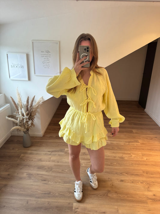 Musselin Jumpsuit mit 3 Schleifchen "Marie" Gelb