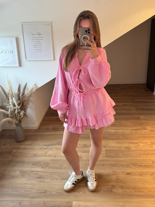 Musselin Jumpsuit mit 3 Schleifchen "Marie" Rosa