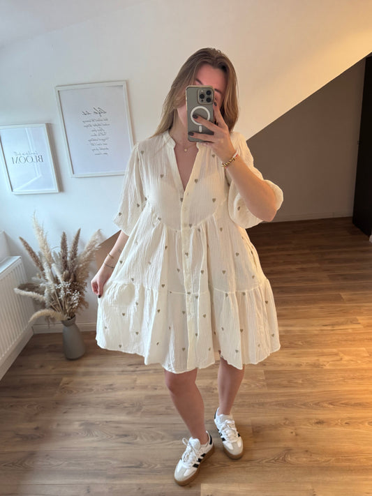 Musselin Kleid "Herzchen" Weiß