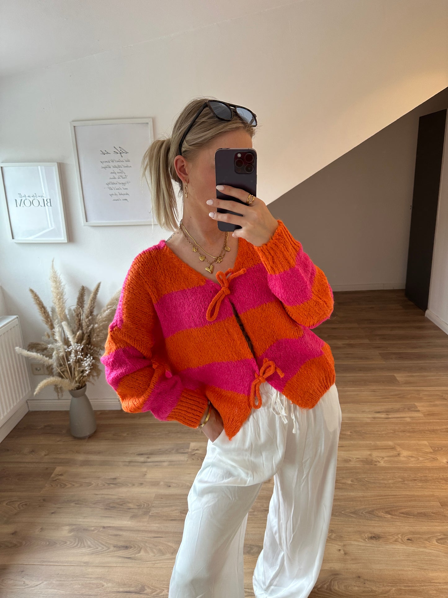 Knoten Cardigan "Leni" Streifi Türkis Beige