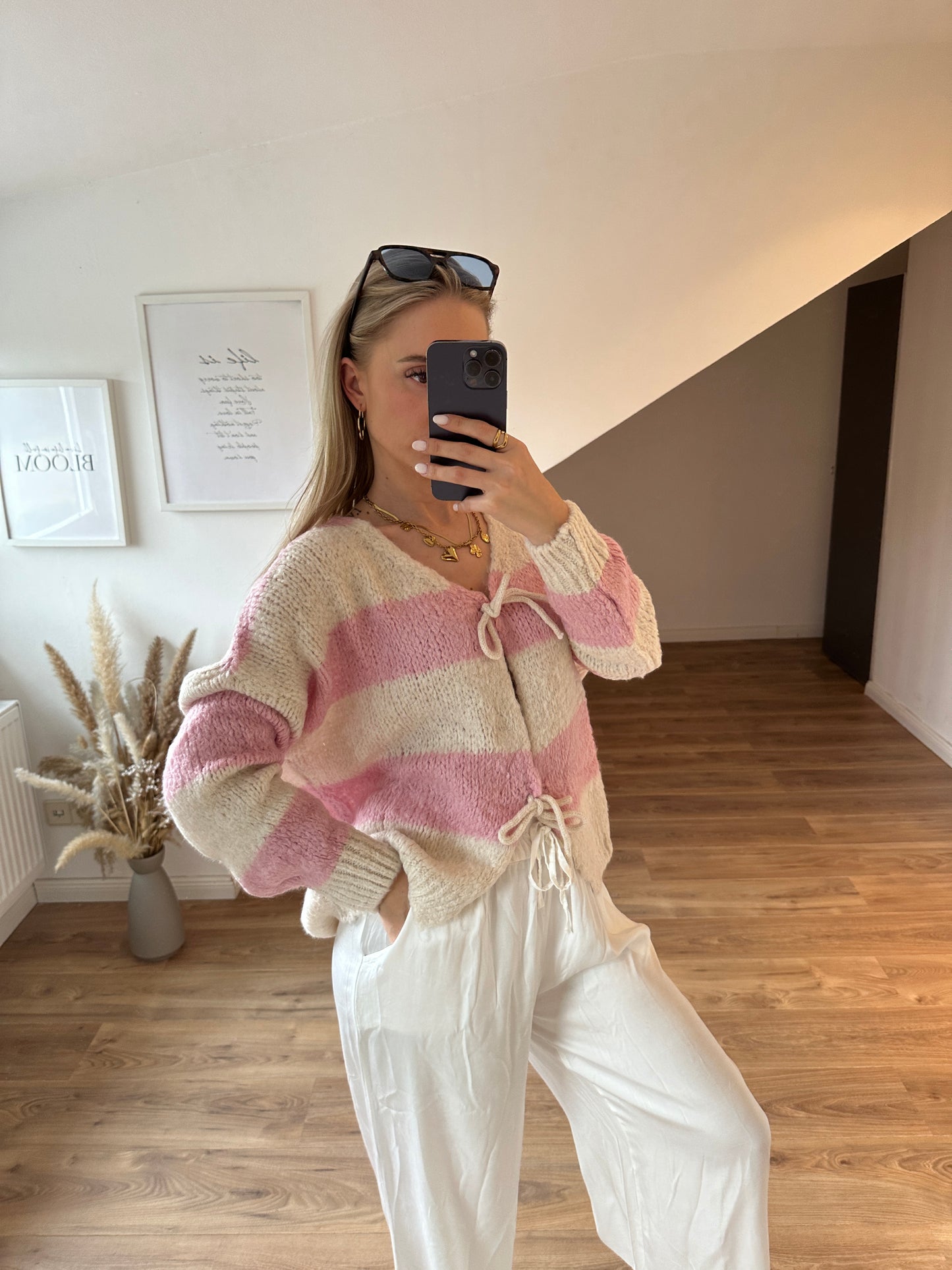 Knoten Cardigan "Leni" Streifi Türkis Beige