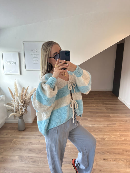 Knoten Cardigan "Leni" Streifi Türkis Beige