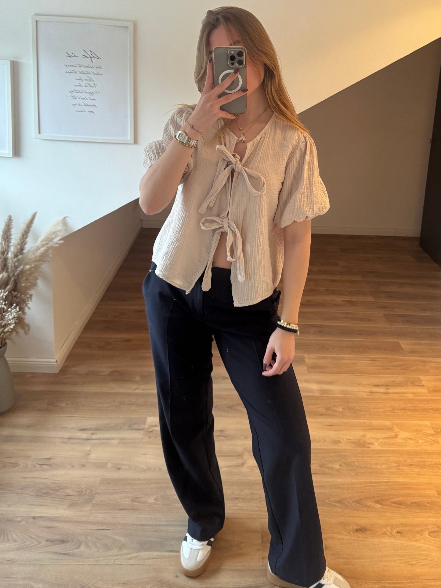 Bluse mit Schleife zum Knoten "Hanni" Beige
