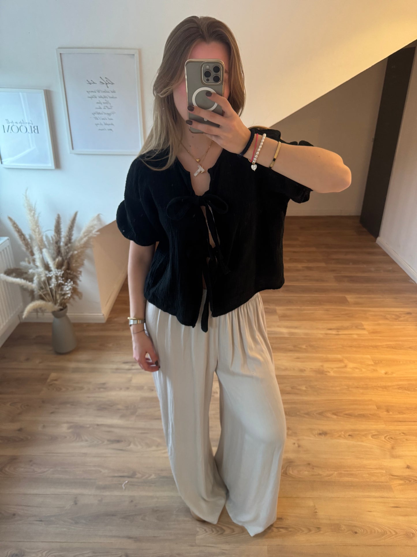 Bluse mit Schleife zum Knoten "Hanni" Beige
