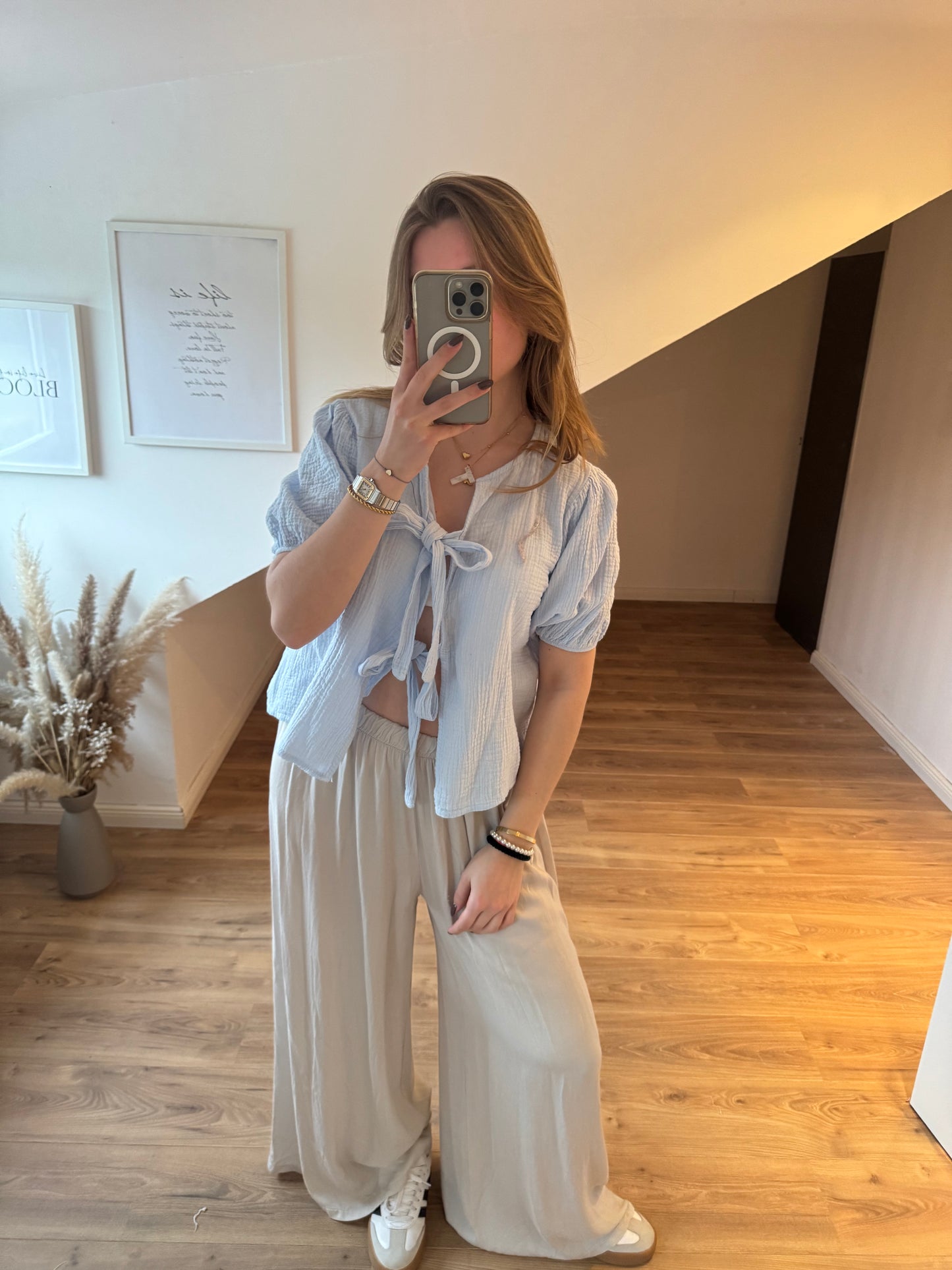 Bluse mit Schleife zum Knoten "Hanni" Beige