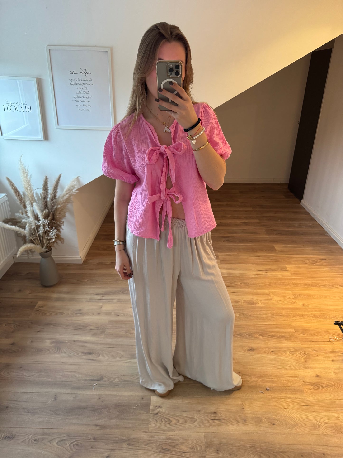 Bluse mit Schleife zum Knoten "Hanni" Beige