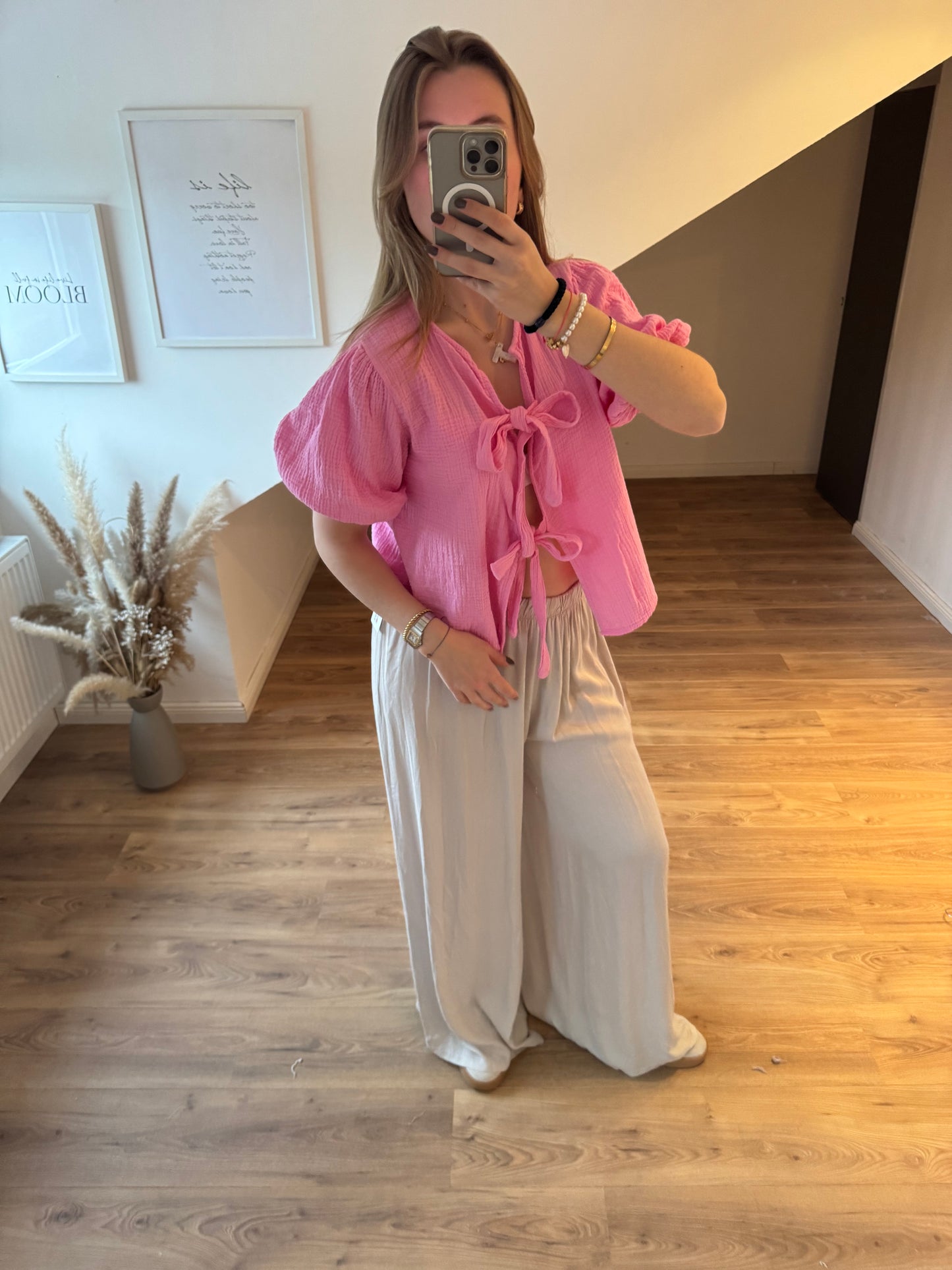Bluse mit Schleife zum Knoten "Hanni" Beige