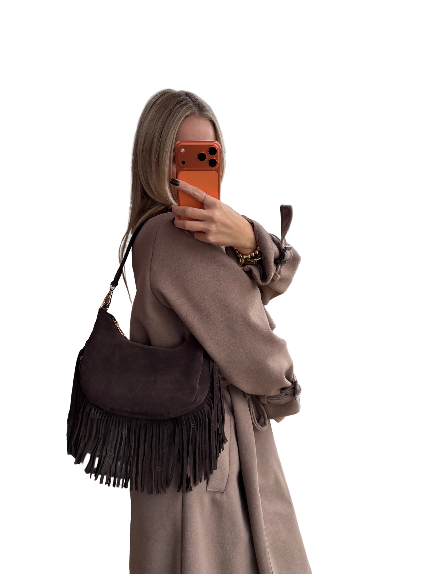 Wildleder Fransen Tasche ”Susu“ Dunkelbraun