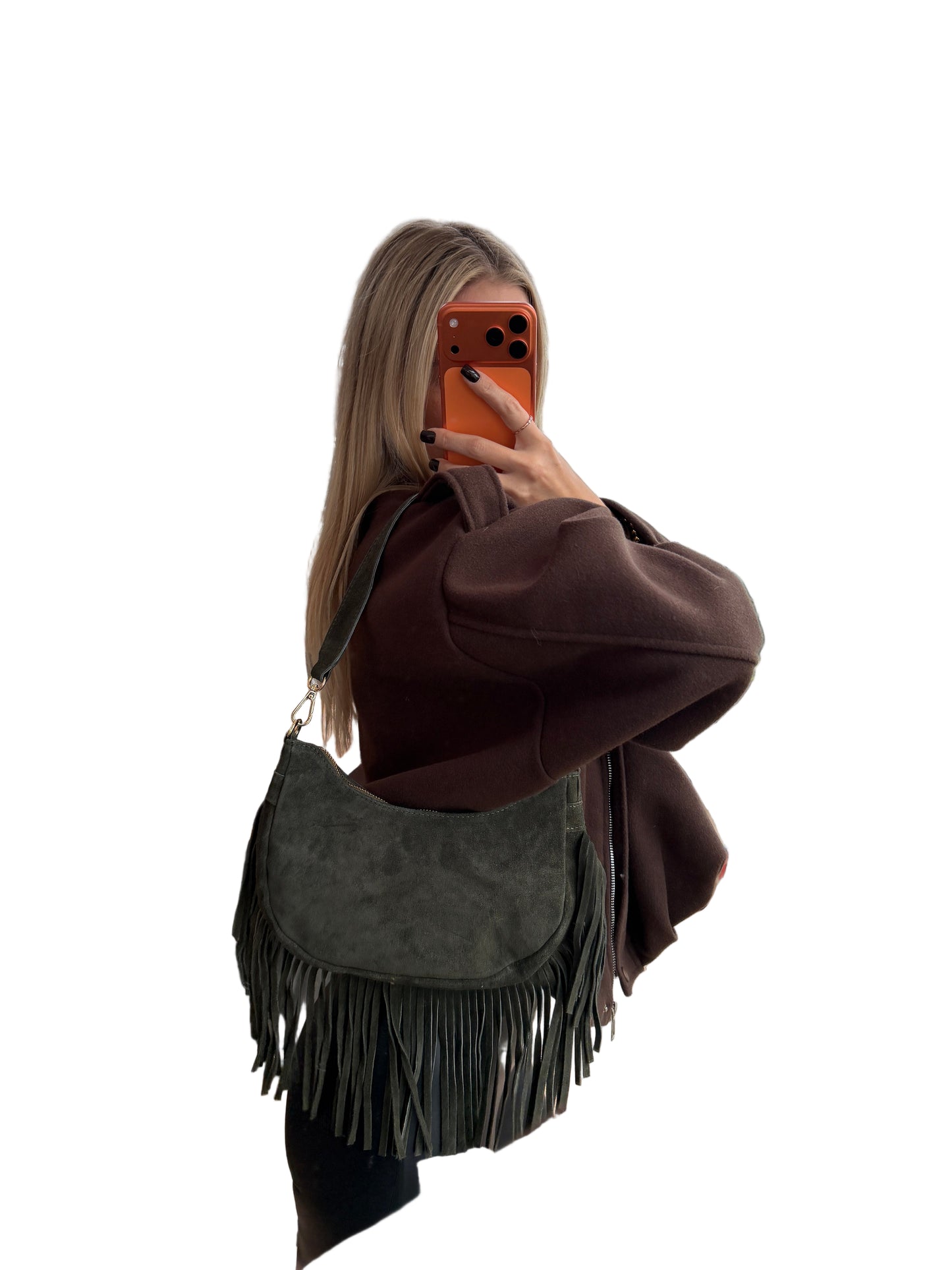 Wildleder Fransen Tasche ”Susu“ Khaki