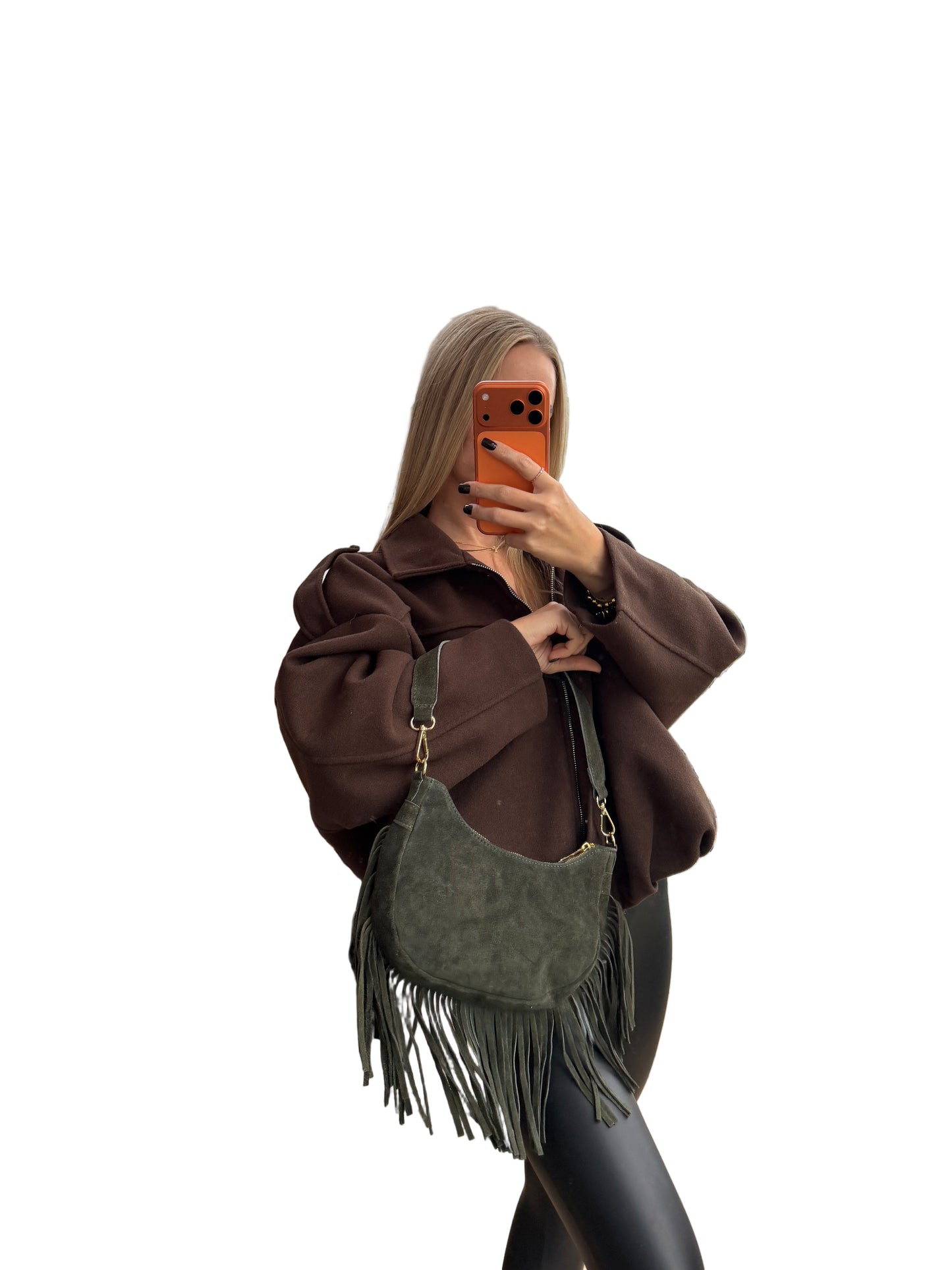 Wildleder Fransen Tasche ”Susu“ Khaki